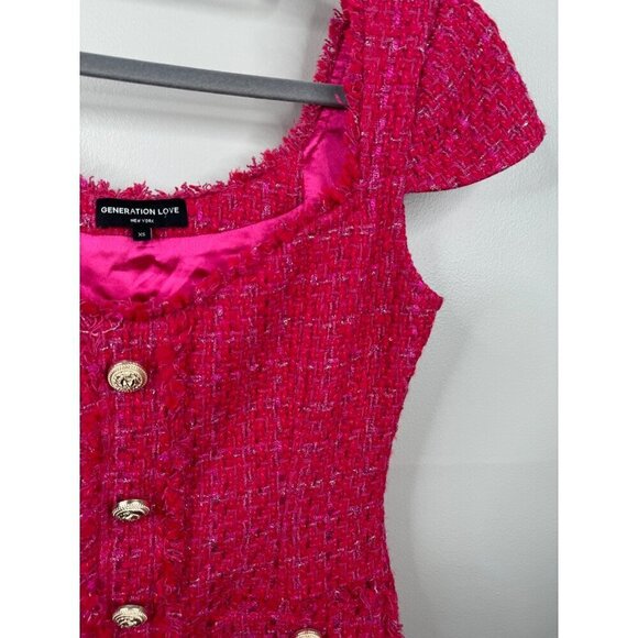NEW GENERATION LOVE Quincy Tweed Mini Dress in Hot Pink Size XS Lined - Picture 6 of 7